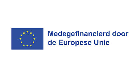 afbeelding met daarop links het logo van de Europese Unie, een blauwe rechthoek met twaalf gele sterren. Rechts van het logo staat de tekst Medegefinancierd door de Europese Unie